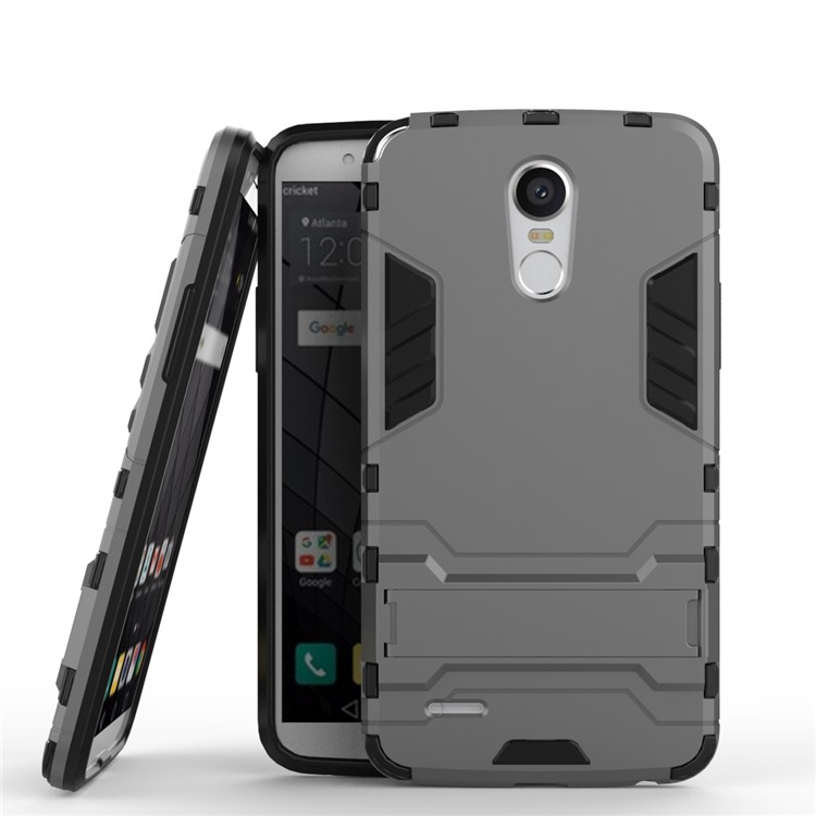 For LG Stylus 3 Cool Guard Plastic TPU Back Cover with Kickstand - Grey-1