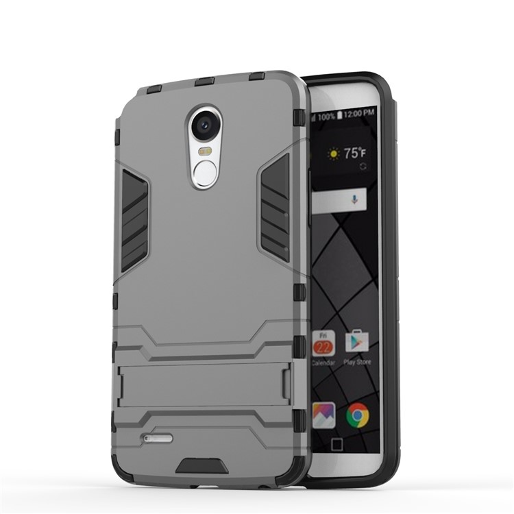 For LG Stylus 3 Cool Guard Plastic TPU Back Cover with Kickstand - Grey-2