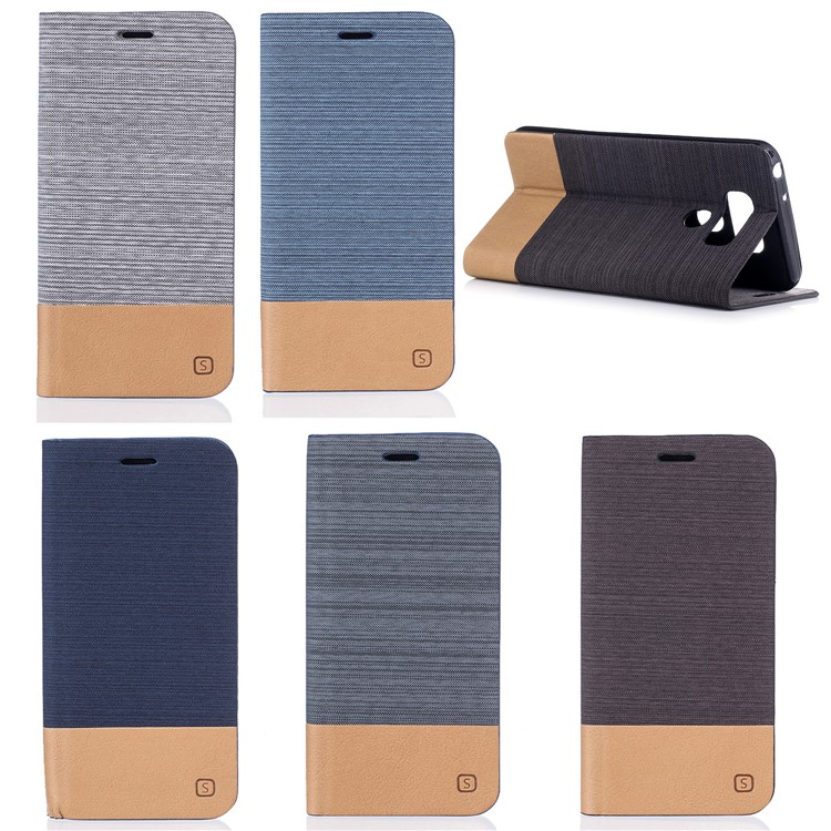 For LG G6 Canvas Stand Leather Card Holder Cellphone Casing - Dark Grey-7
