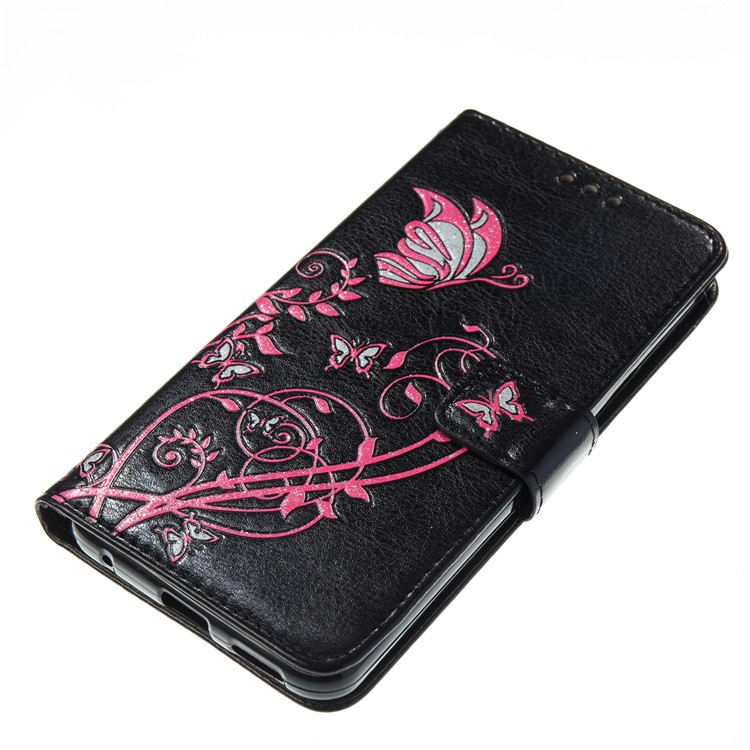 Imprint Colored Butterfly and Flower Leather Case for LG G6 - Black-2