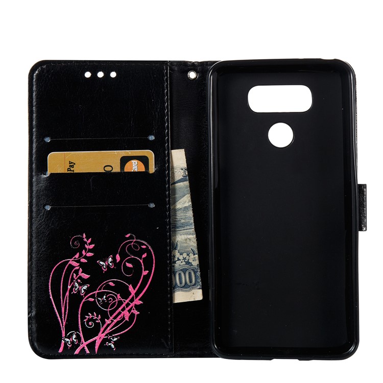 Imprint Colored Butterfly and Flower Leather Case for LG G6 - Black-6