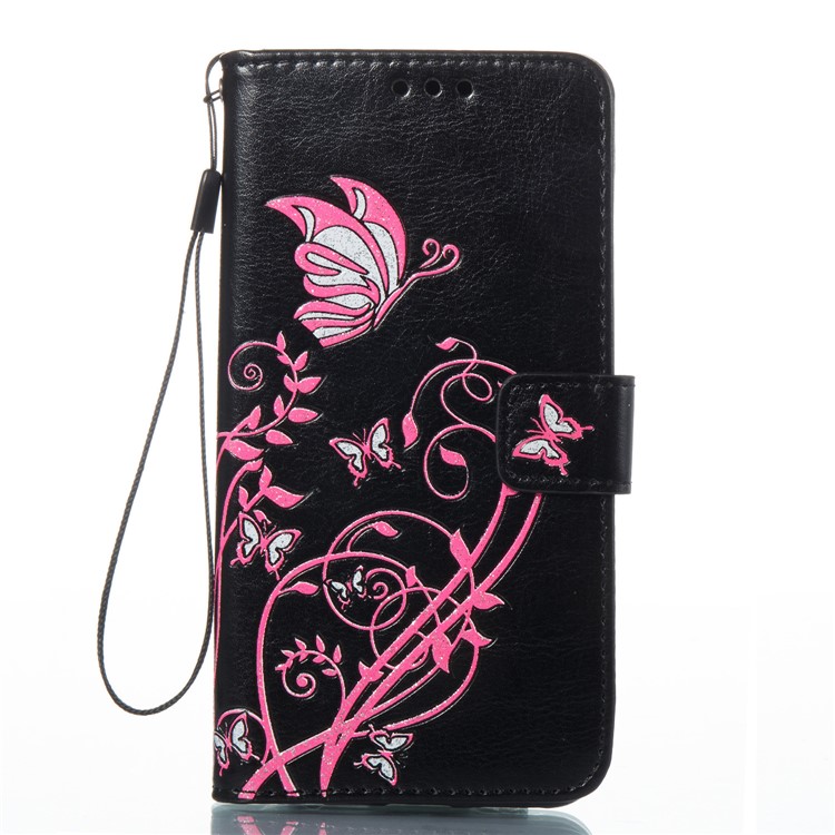 Imprint Colored Butterfly and Flower Leather Case for LG G6 - Black-7
