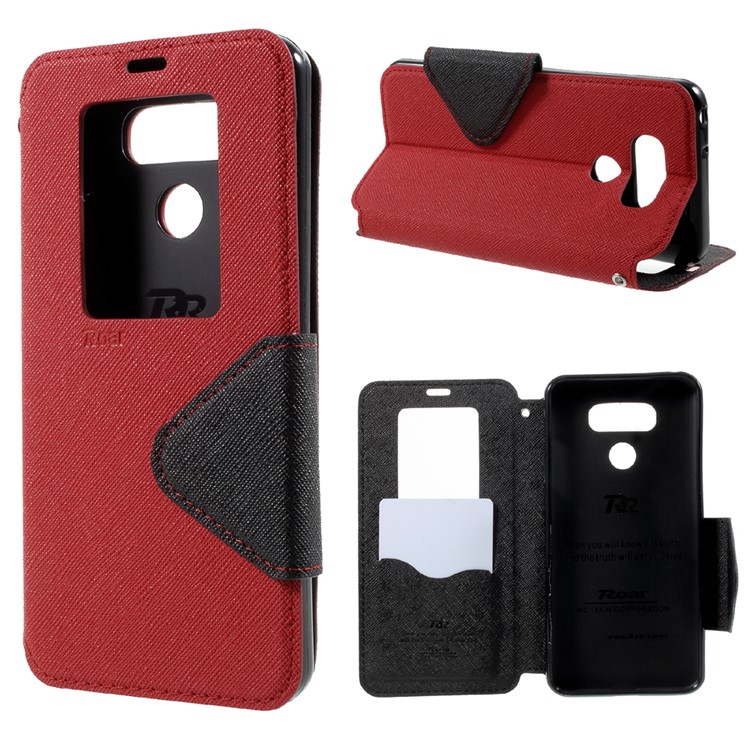 ROAR KOREA View Window Leather Case with Card Slot for LG G6 - Red-1