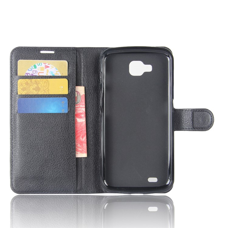 Litchi Skin PU Leather Wallet Stand Phone Case for LG X venture - Black-3