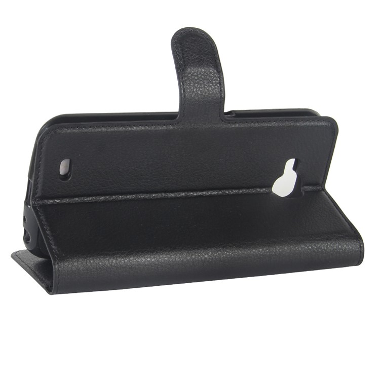 Litchi Skin PU Leather Wallet Stand Phone Case for LG X venture - Black-5