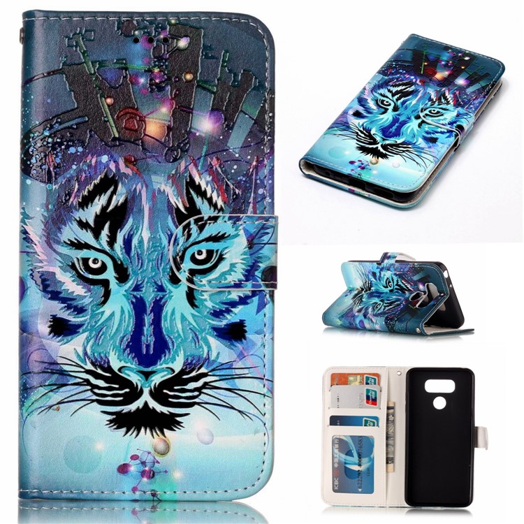 Pattern Printing Embossed Glossy Leather Protective Phone Case for LG G6 - Tiger-1