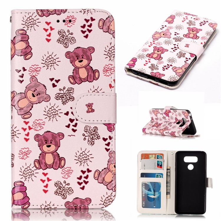 Pattern Printing Embossed Leather Protective Cell Phone Case for LG G6 - Bear-1