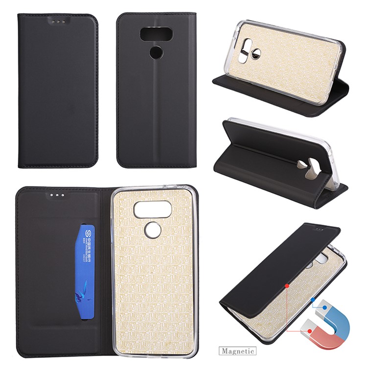 Ultra-thin Stand Leather Cell Phone Casing for LG G6 - Black-1