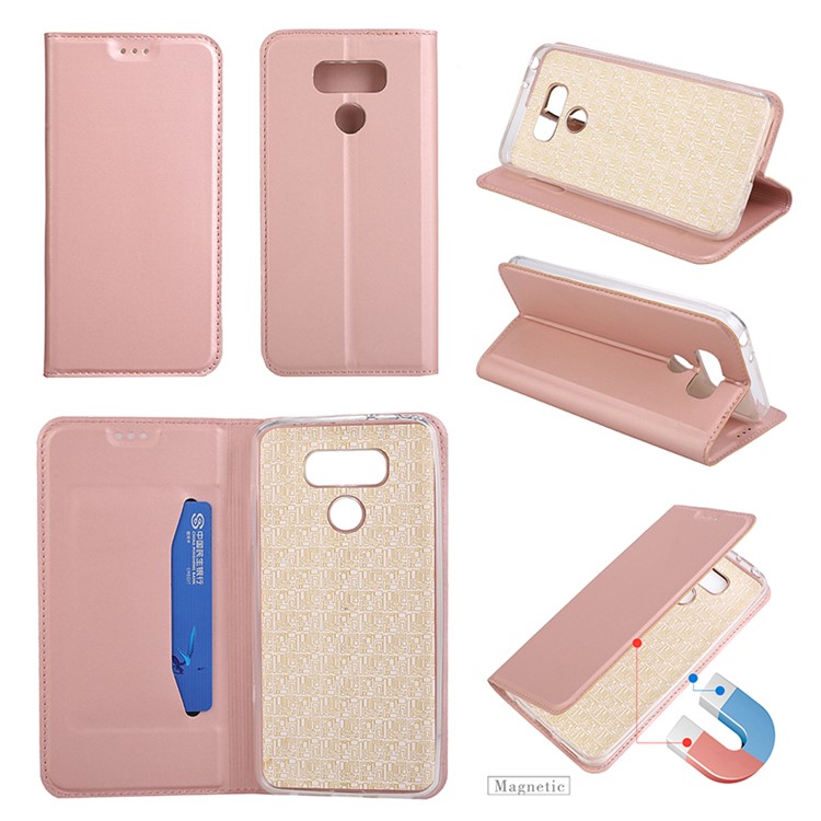 Ultra-thin Stand Leather Cell Phone Shell for LG G6 - Pink-1