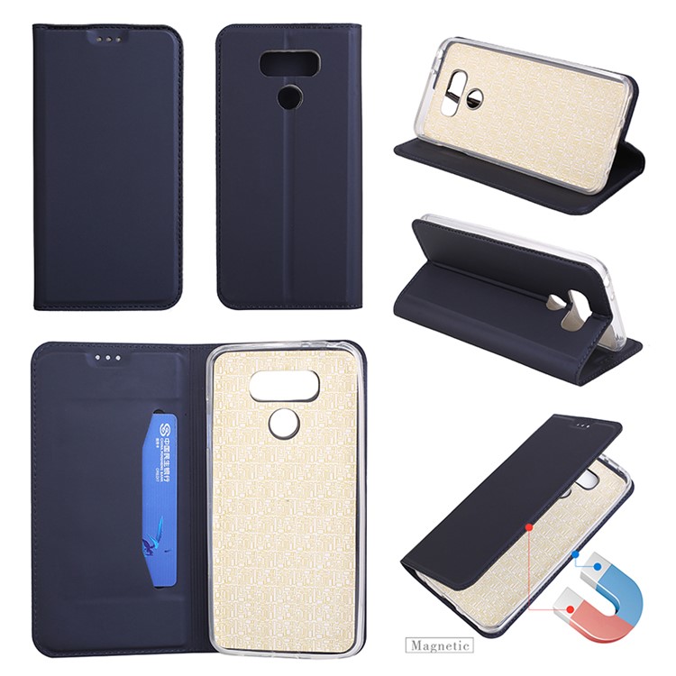 Folio Ultra-thin Stand Leather Cell Phone Casing for LG G6 - Dark Blue-1