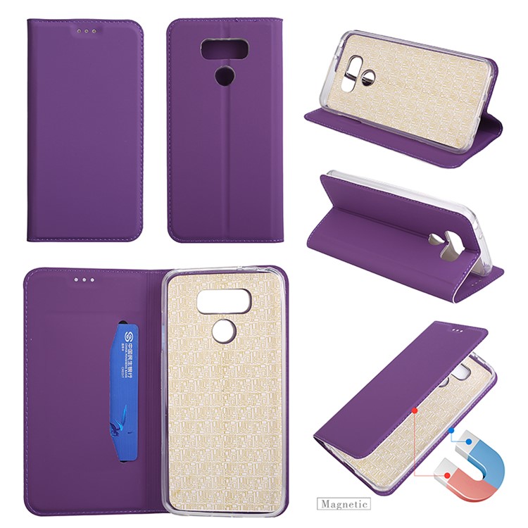 Ultra-thin Leather Cell Phone Casing with Stand for LG G6 - Purple-1