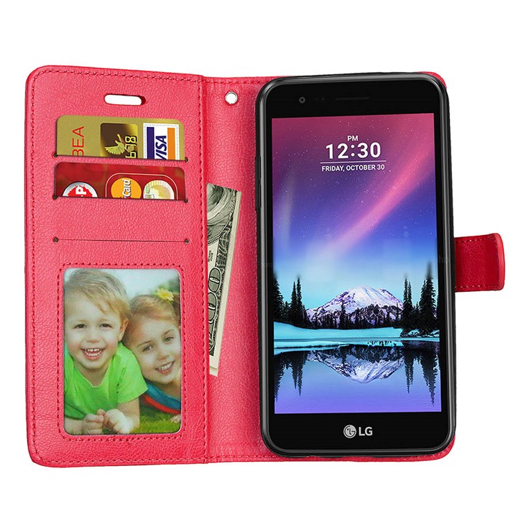 3 Card Slots Wallet Leather Mobile Case for LG K4 (2017) EU Version - Red-9