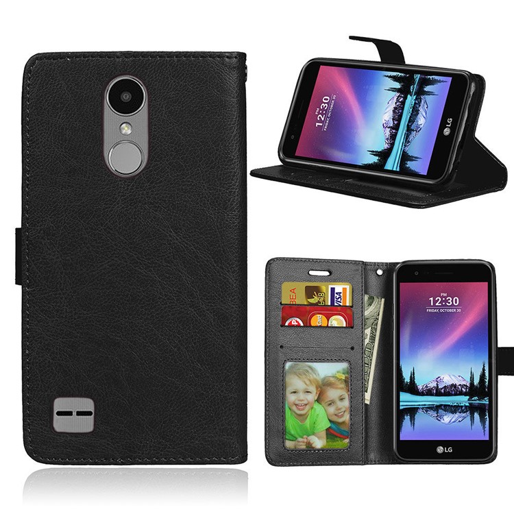Crazy Horse Grain Wallet PU Leather Stand Mobile Casing for LG K10 (2017) US Version - Black-1
