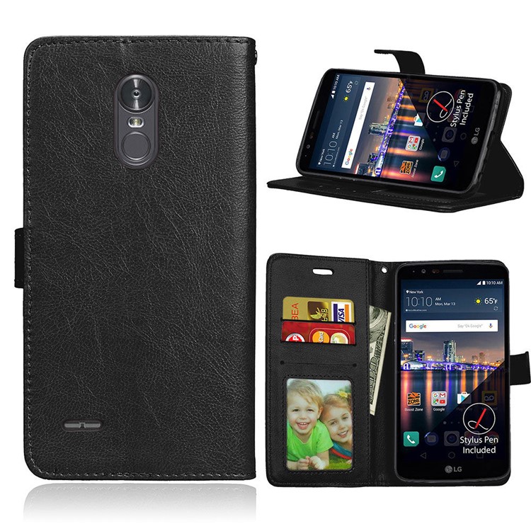 Crazy Horse PU Leather Wallet Stand Mobile Phone Cover with Card Slots for LG Stylus 3 US Version - Black-1