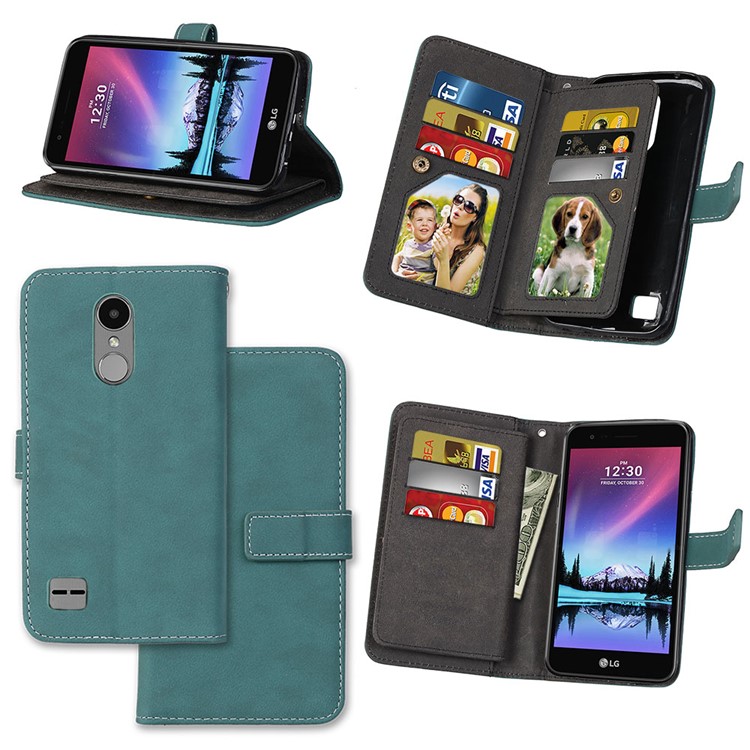 Matte Finish Stand Wallet Leather Protective Casing for LG K10 (2017) US Version - Blue-1