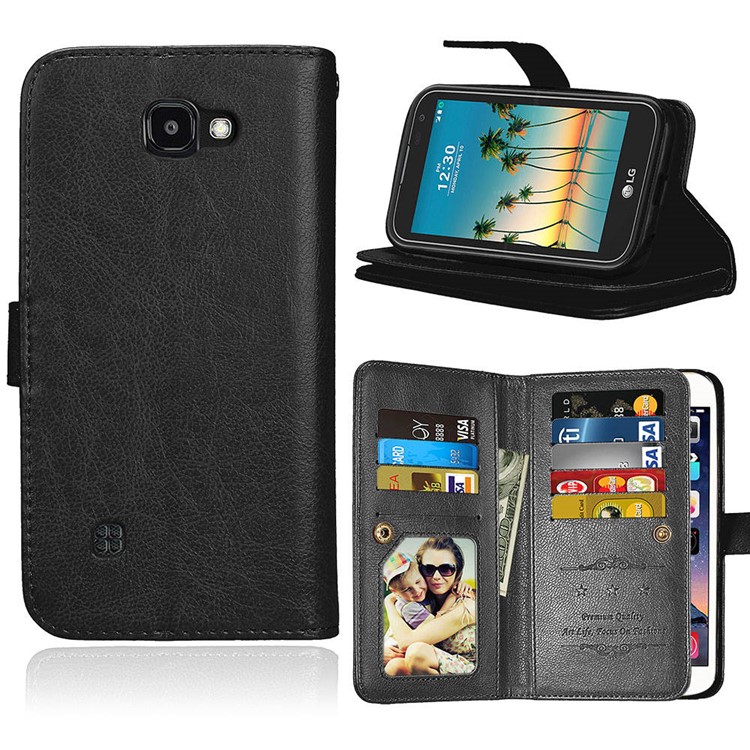 Crazy Horse Wallet Leather Folio Stand Mobile Phone Case Accessory with 9 Card Slots for LG K3 (2017) - Black-1