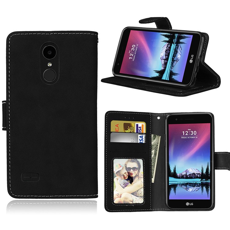 Matte PU Leather Stand Wallet Protection Phone Case for LG K4 (2017 ) US Version - Black-1