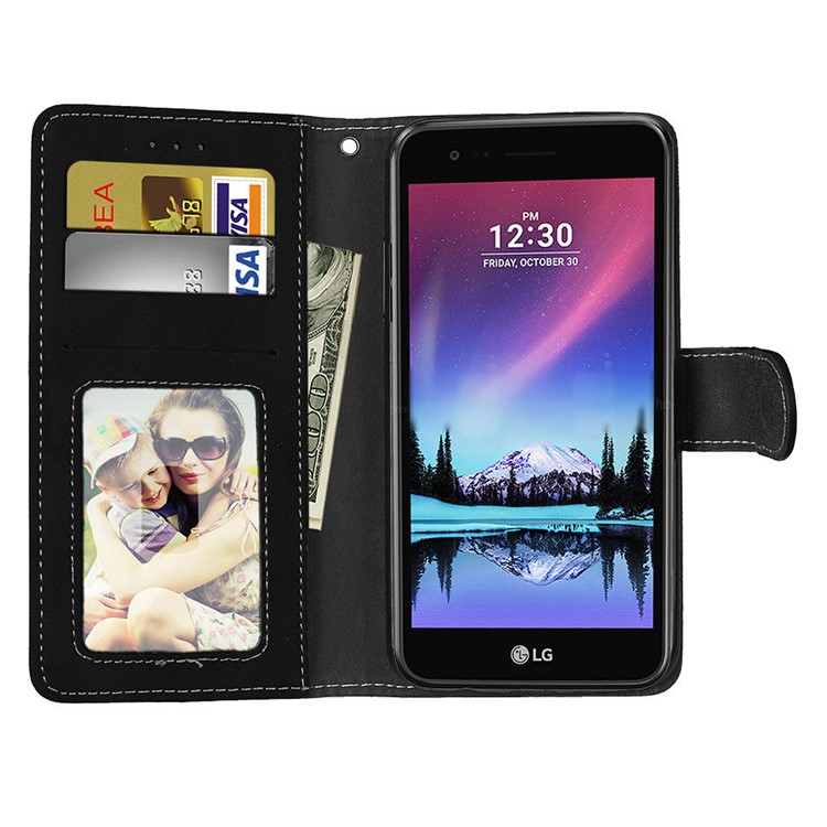 Matte PU Leather Stand Wallet Protection Phone Case for LG K4 (2017 ) US Version - Black-11
