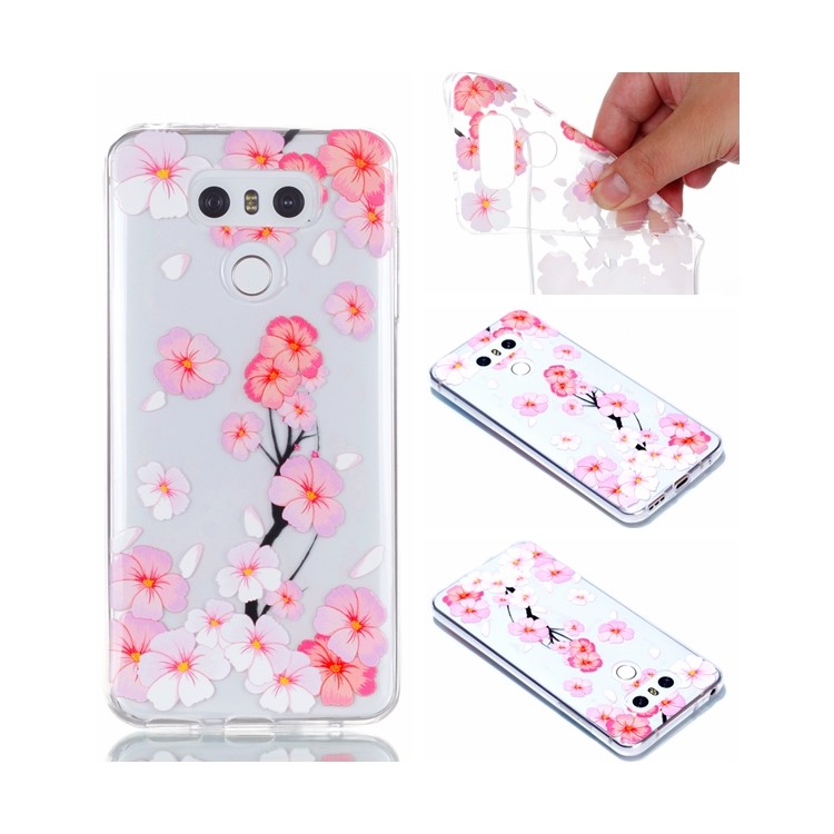Rubberized Embossed Soft TPU Shell for LG G6 - Pink Flower-1