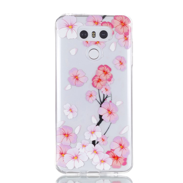 Rubberized Embossed Soft TPU Shell for LG G6 - Pink Flower-2