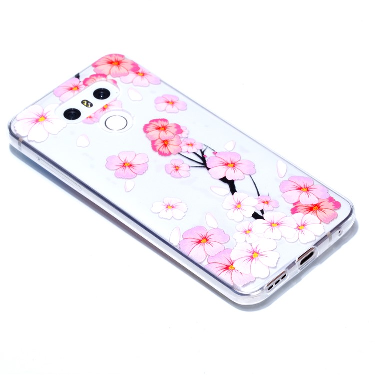 Rubberized Embossed Soft TPU Shell for LG G6 - Pink Flower-4