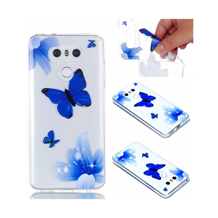 Rubberized Embossed Soft TPU Protective Phone Case for LG G6 - Purple Butterfly and Flower-1