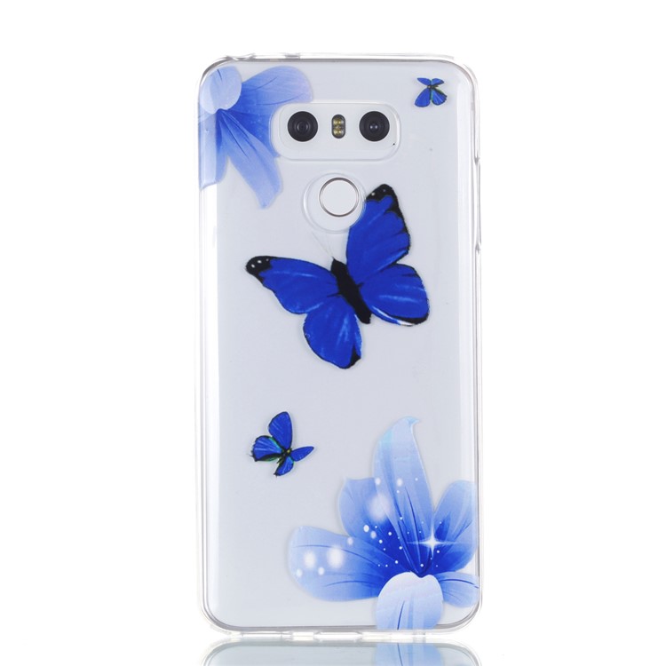 Rubberized Embossed Soft TPU Protective Phone Case for LG G6 - Purple Butterfly and Flower-2