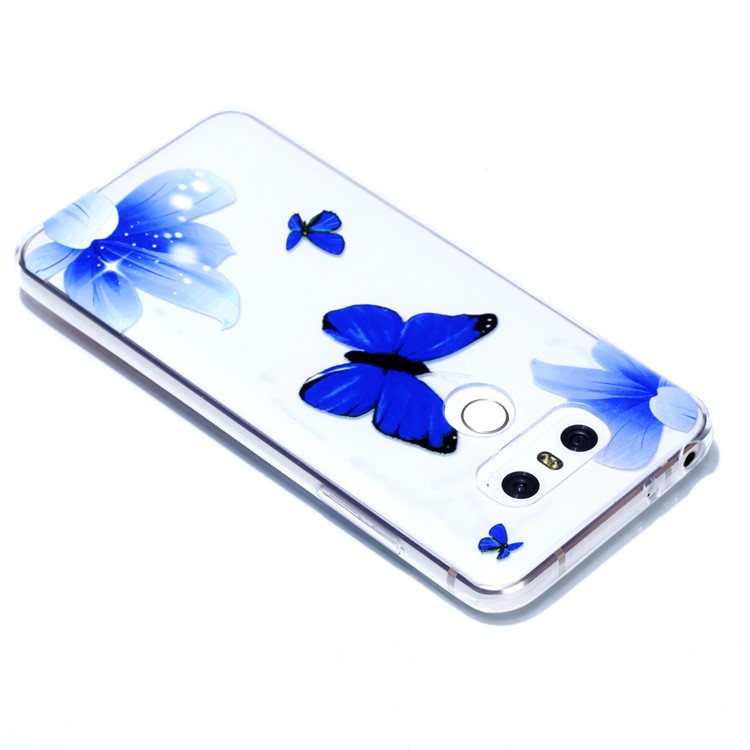 Rubberized Embossed Soft TPU Protective Phone Case for LG G6 - Purple Butterfly and Flower-5