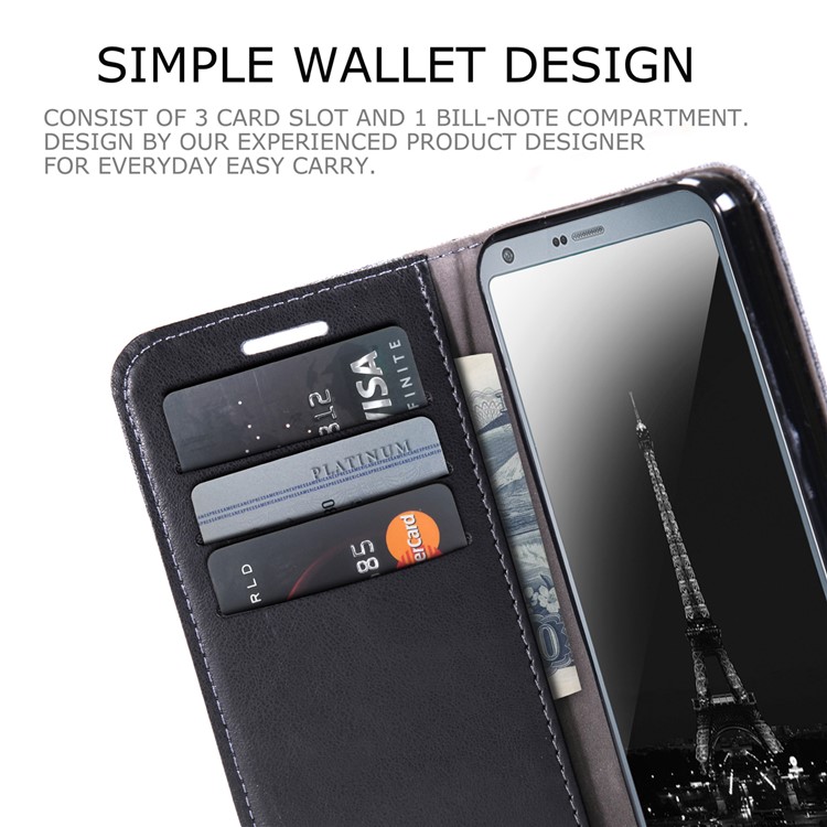 MUXMA Leather Folio Canvas Splicing Stand Phone Case for LG G6 - Black-10