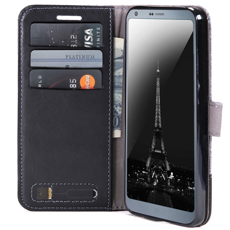 MUXMA Leather Folio Canvas Splicing Stand Phone Case for LG G6 - Black-11