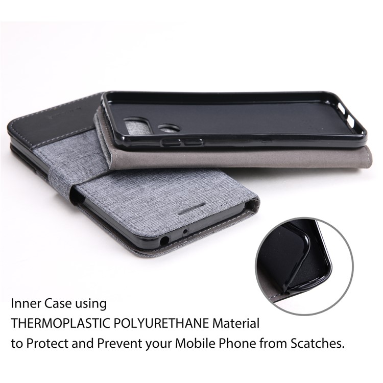 MUXMA Leather Folio Canvas Splicing Stand Phone Case for LG G6 - Black-12