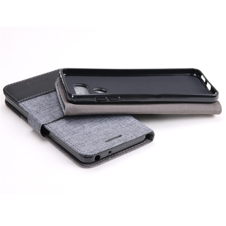 MUXMA Leather Folio Canvas Splicing Stand Phone Case for LG G6 - Black-16
