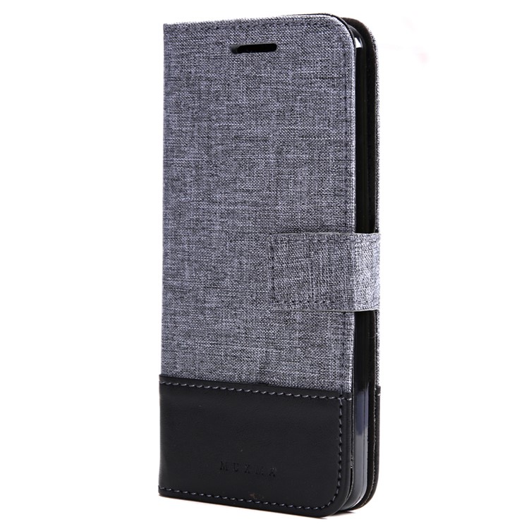 MUXMA Leather Folio Canvas Splicing Stand Phone Case for LG G6 - Black-17