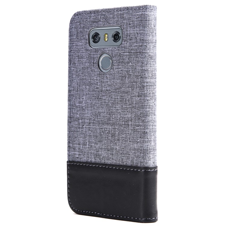 MUXMA Leather Folio Canvas Splicing Stand Phone Case for LG G6 - Black-18