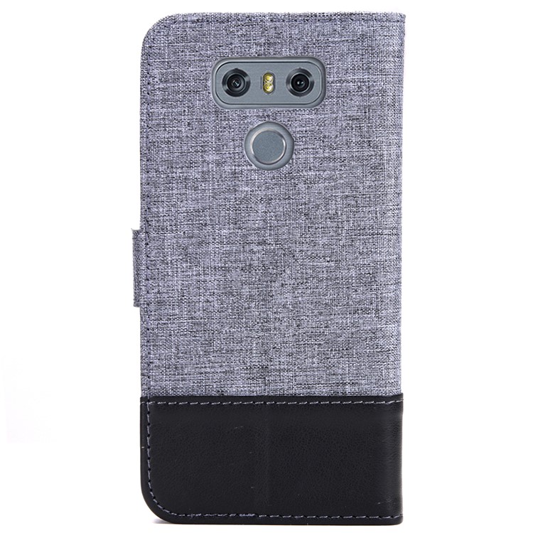 MUXMA Leather Folio Canvas Splicing Stand Phone Case for LG G6 - Black-21