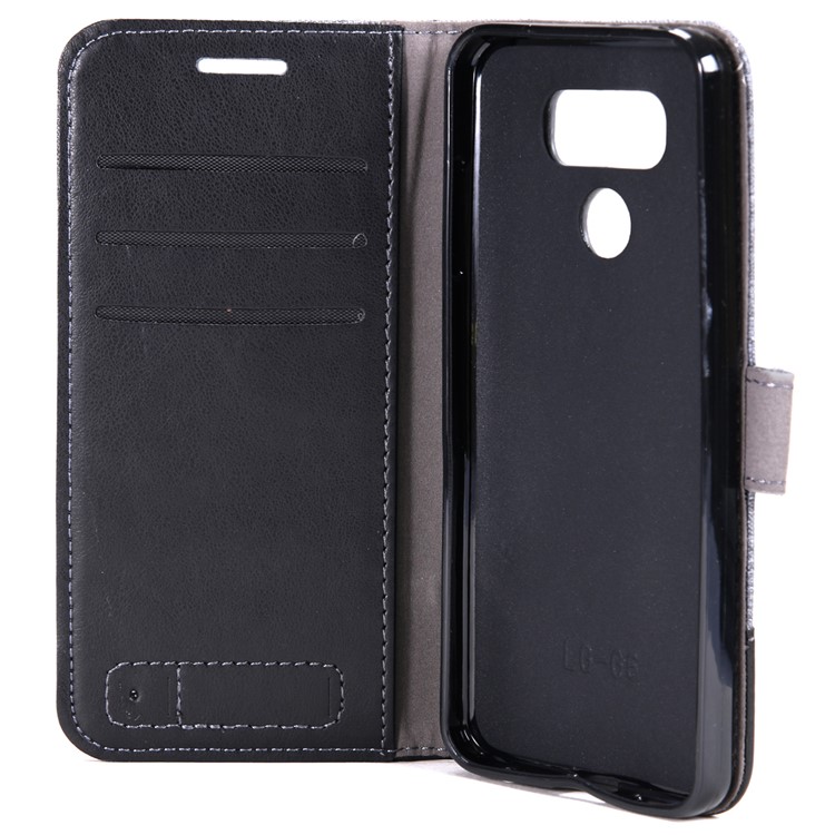 MUXMA Leather Folio Canvas Splicing Stand Phone Case for LG G6 - Black-24