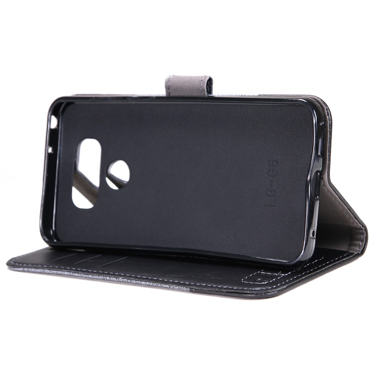 MUXMA Leather Folio Canvas Splicing Stand Phone Case for LG G6 - Black-25