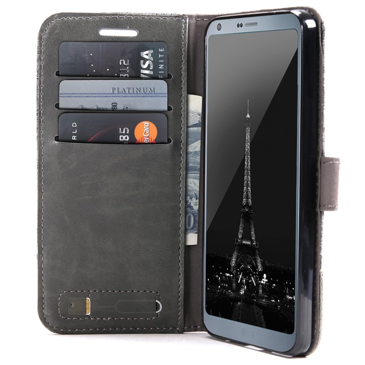 MUXMA Leather Folio Canvas Splicing Stand Phone Case for LG G6 - Black-3