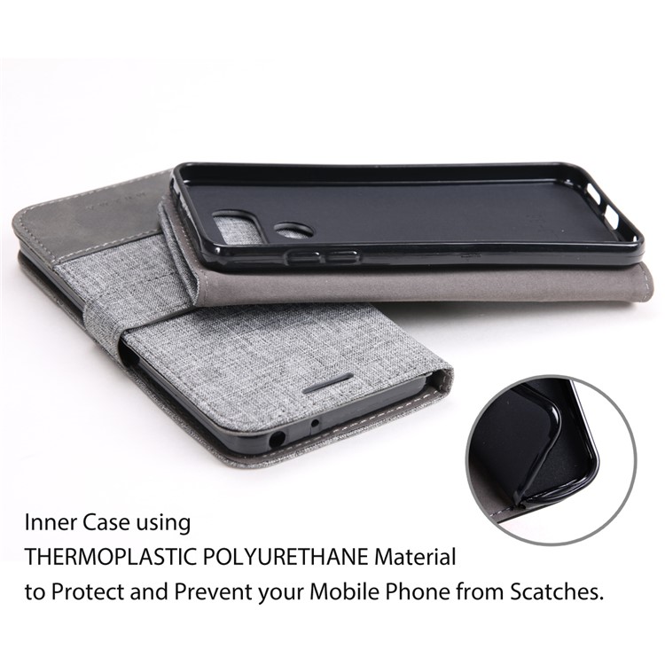 MUXMA Leather Folio Canvas Splicing Stand Phone Case for LG G6 - Black-5