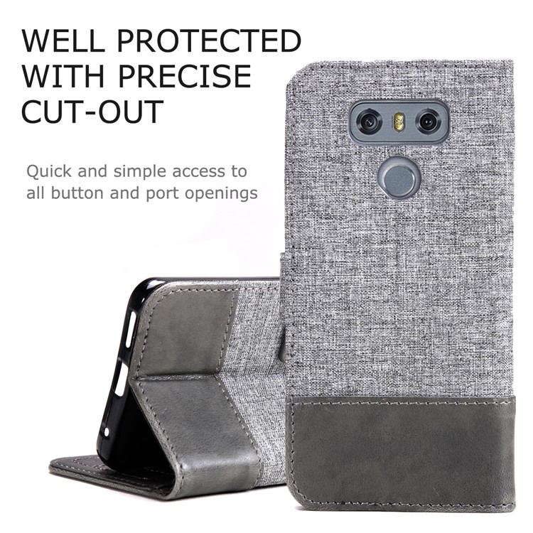 MUXMA Cuir Folio Canvas Splicing Stand Téléphone Case Pour LG G6 - le Noir