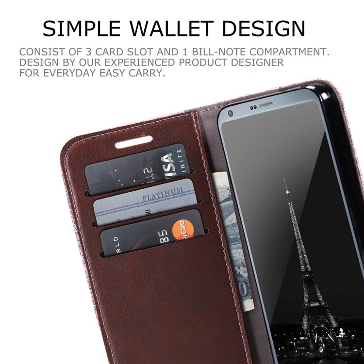 MUXMA Cuir Folio Canvas Splicing Stand Téléphone Case Pour LG G6 - le Noir