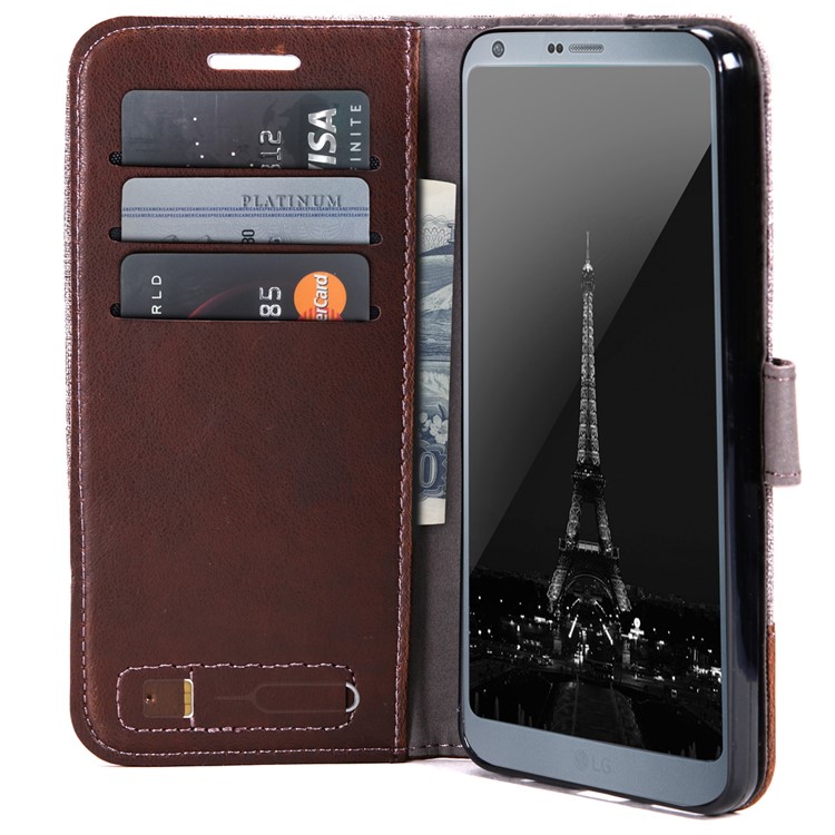 MUXMA Leather Folio Canvas Splicing Stand Phone Case for LG G6 - Black-8