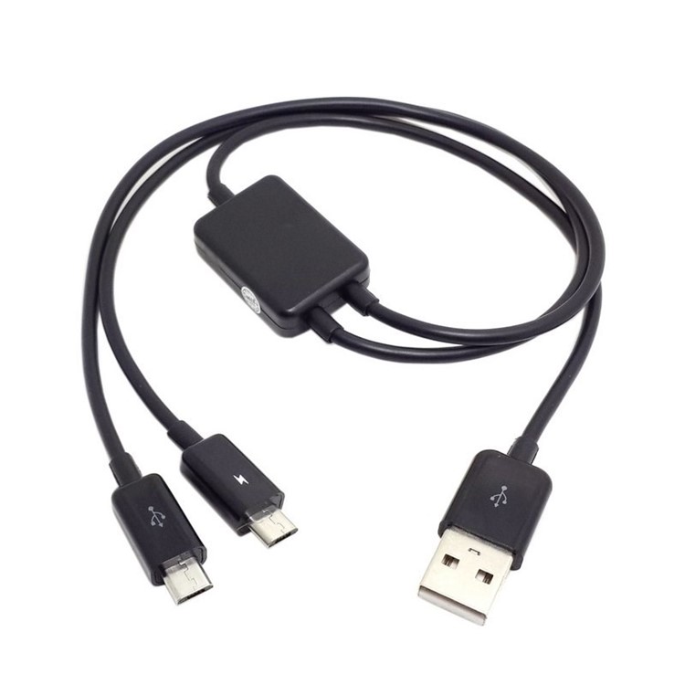2 in 1 USB to Dual Micro USB Data Sync and Charging Splitter Cable for Samsung HTC (GT-159-BK) - Black-1