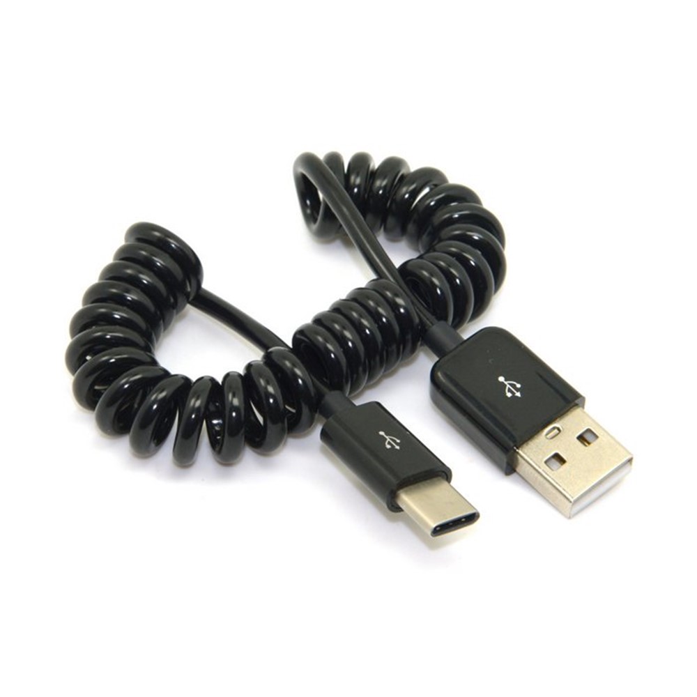 1M Coil Cord USB 3.1 Type C Male to Standard USB 2.0 A Male Data Cable for Nokia N1 Tablet Mobile Phone - Black-2