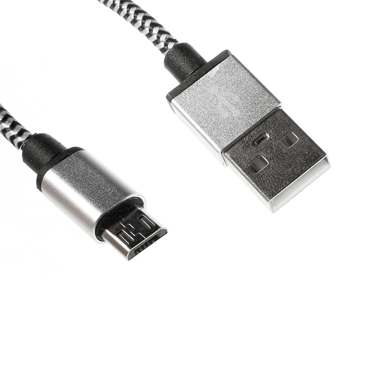 Woven Micro USB Data Sync Charging Cable for Samsung Sony LG HTC Huawei - Silver Color-1