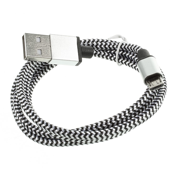 Woven Micro USB Data Sync Charging Cable for Samsung Sony LG HTC Huawei - Silver Color-2