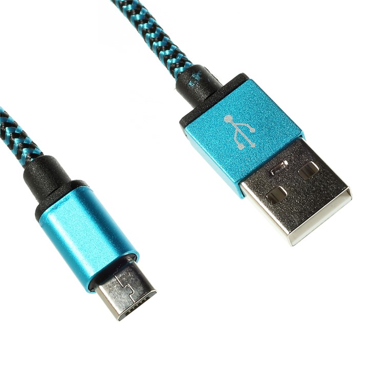 Woven Micro USB Data Sync Charging Cord for Samsung Sony LG HTC Huawei - Blue-1