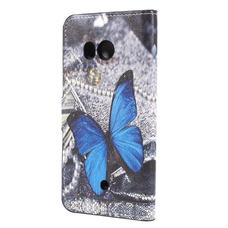 Pattern Printing Wallet Leather Stand Folio Case for HTC U11 - Blue Butterfly-2