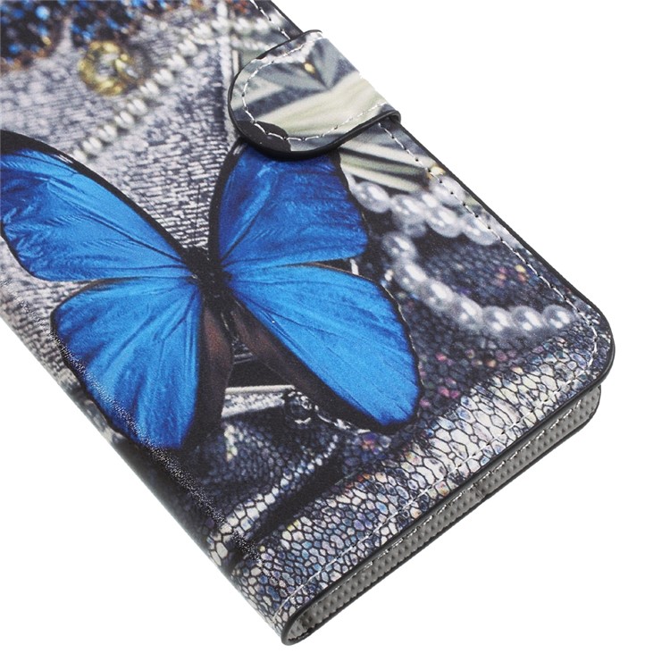 Pattern Printing Wallet Leather Stand Folio Case for HTC U11 - Blue Butterfly-7