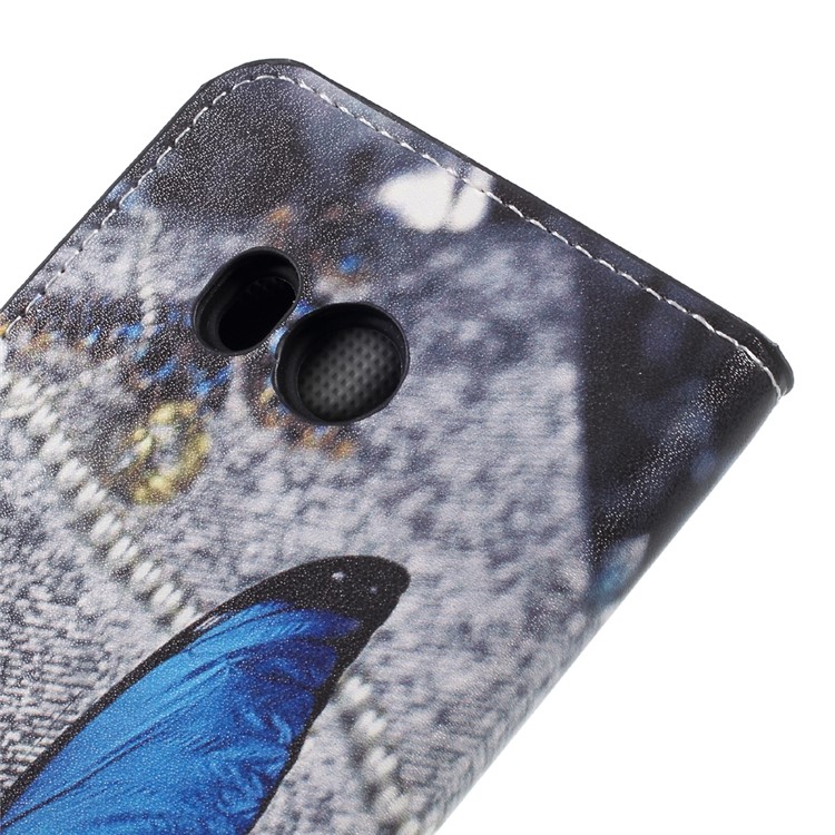 Pattern Printing Wallet Leather Stand Folio Case for HTC U11 - Blue Butterfly-8